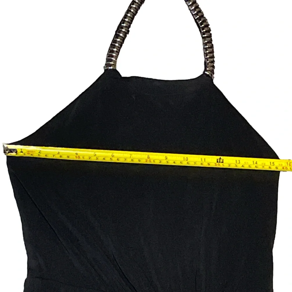 Mango Black gunmetal accent Halter asymmetric Evening widleg Jumpsuit Womens S